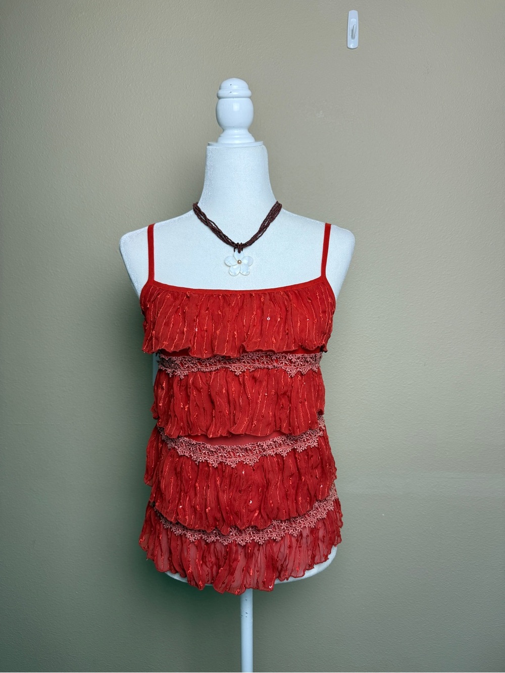 Yetts Y2K Tiered Ruffle Orange Fairy Top with sparkles